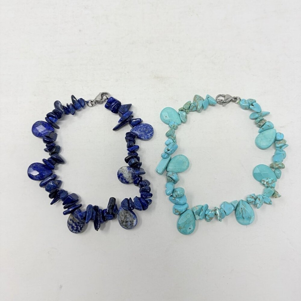 Shop LC Lapis Lazuli /Howlite‎ Set of 2 Bracelets in Stainless Steel 9 in. 5271